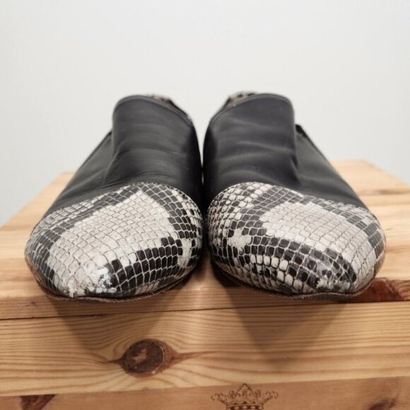 Poppy Barley The Oxford Slip-On Snakeskin Black Leather Pointed Flats Size 10.5 - Picture 3 of 12